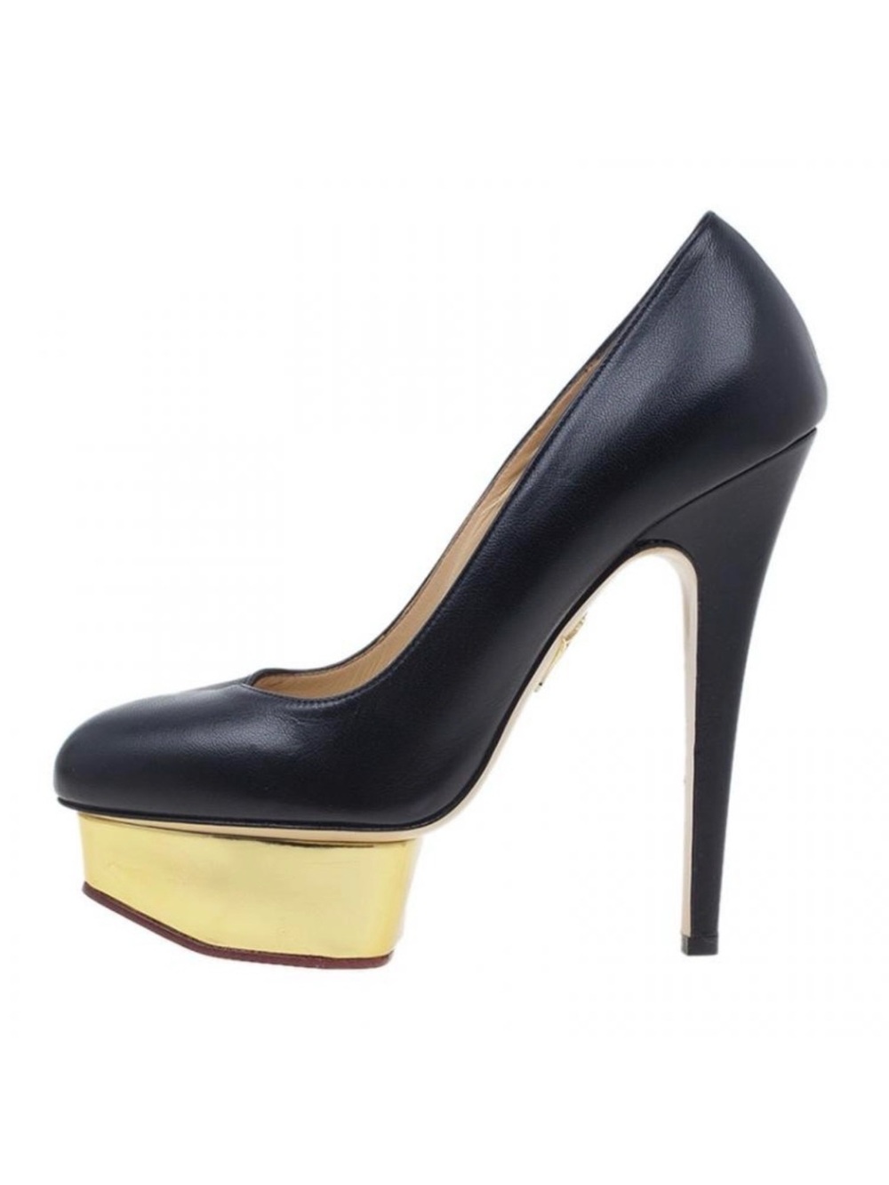 ❤️ NEW Charlotte Olympia Dolly Black and Gold Platform Heels Stiletto 39.5 - 8.5